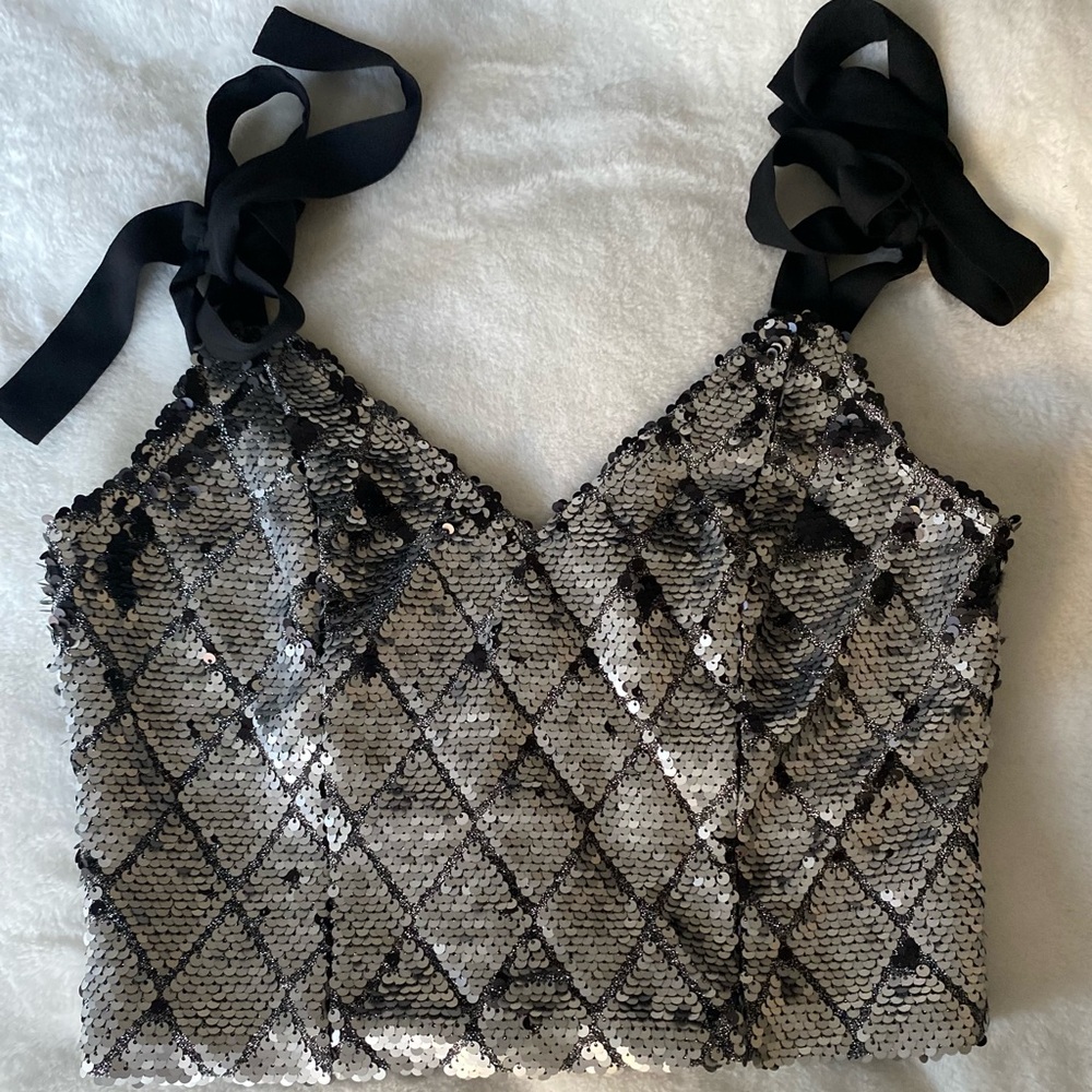 GB Girls Black and Silver Sequin Crop Top